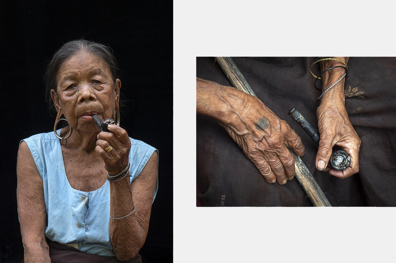 A 89 year old minority woman from the Thet Tribe in the Sinshasite Village smoking a Pipe, Mrauk U, Rakhine State, Myanmar ©2018